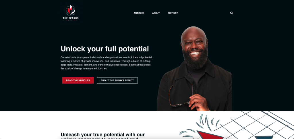 Site anterior de The Sparks Effect, versão antes do redesign