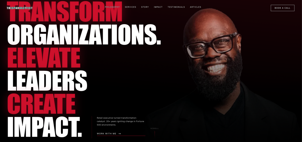 Site atual de The Sparks Effect, versão depois do redesign